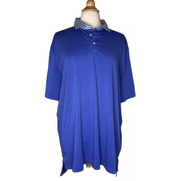 Polo Golf by Ralph Lauren Royal Blue Sleeve Plaid Collars Moisture Wicking Shirt - Picture 1 of 10
